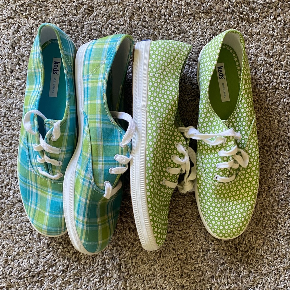 Keds Women's Plaid and Dot Sneakers - Green and Blue